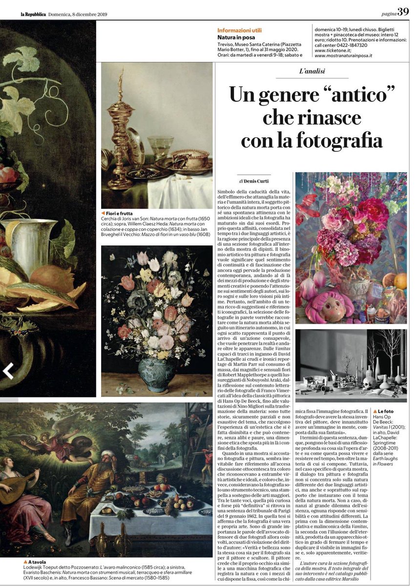ClpMilano's tweet photo. #CLPress | Avete già letto la Repubblica di oggi? “Natura in posa” è in... doppia pagina! 😍 
.
#CLPRelazioniPubbliche #NaturainPosa #Treviso @deniscurti1 @LaviniaColonnaP @ComuneTreviso @civita3venezie https://t.co/mTXdudxFYv