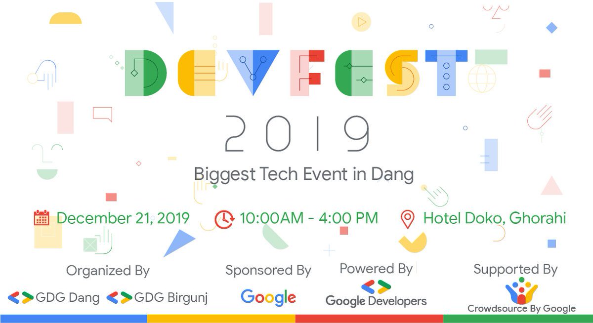 nirajbhusal's tweet photo. We are coming up with GDG's Flagship event: Devfest 2019 in Dang ! 
Registration Now and Reserve your seat now ! 
#GDG #GDGDang #Devfest19 #DigitalDang #DigitalNepal #CrowdSourceByGoogle 
More: https://t.co/vcJQC3yqn3 https://t.co/bfHP2RpVc0