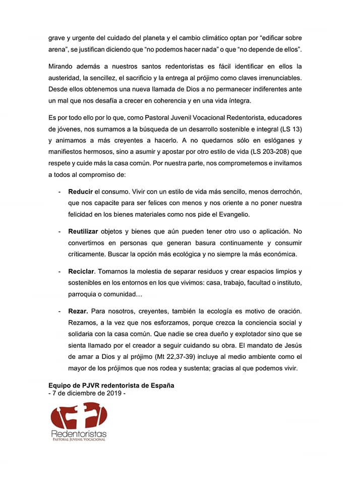 RedentoristasES's tweet photo. Los misioneros redentoristas de España se suman a la cumbre del clima de la mano de nuestro equipo de Pastoral Juvenil Vocacional Redentorista España.
#MisionerosRedentoristas #CSsR #CambioClimático #COP25 #LaudatoSi #Ecología #CasaComún #PastoralJuvenil #PJVR #Redemptorist https://t.co/DEx7p959GA