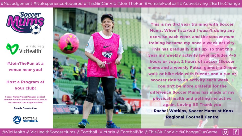 In 2017 <a href="/VHSoccerMums/">VicHealth Soccer Mums</a> started to increase women’s participation in healthy exercise &amp; team sports. The initiative now has over 1500 participants, with the average age of participants 43.3 years. 
<a href="/smh/">The Sydney Morning Herald</a> <a href="/footballvic/">Football Victoria</a> 
#WomenInSport 

soccermums.com.au

smh.com.au/sport/kick-sta…