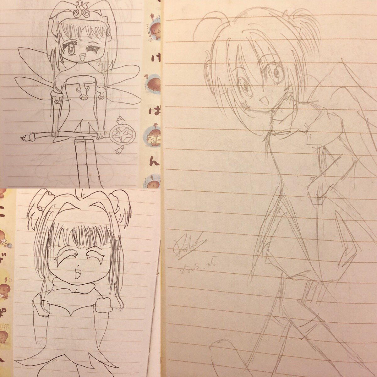 These were from 1998 and 2005 LMAO I drew Sakura a lot around the early 2000s when I didn't even know what digital art is...but a lot of those art were either dumped or not with me 