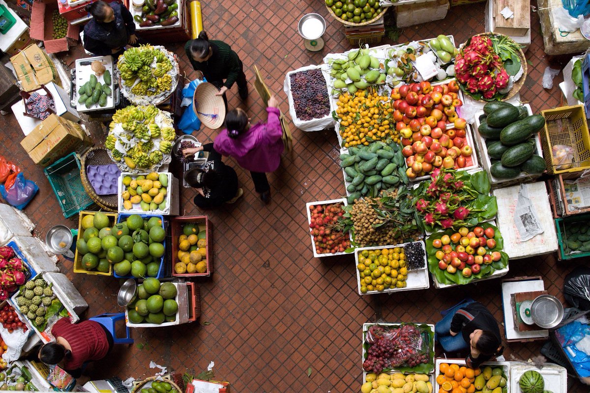 Aerial view of a fruit and vegetable market
