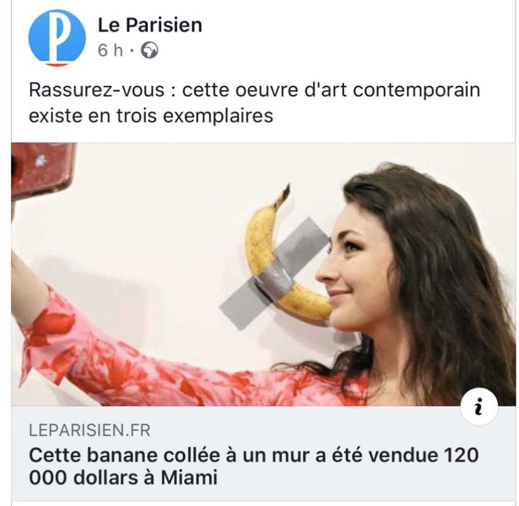 Cissokhoissa28's tweet photo. Une banane vendu 120.000€ avec du scotch collée au mur  ....  
Et après certains s’indigne  fort quand @FranckRibery prend un steak en famille🤷🏾‍♂️
#merci #image #du #jour #oklm https://t.co/imlzKZ85O3