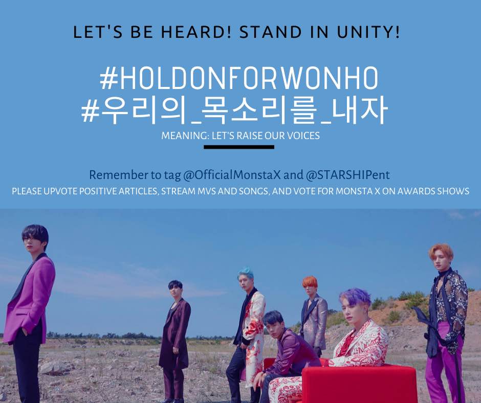 2019120812pm KST onwards67th Hashtags @OfficialMonstaX  @STARSHIPent  #HoldOnForWonho  #우리의_목소리를_내자