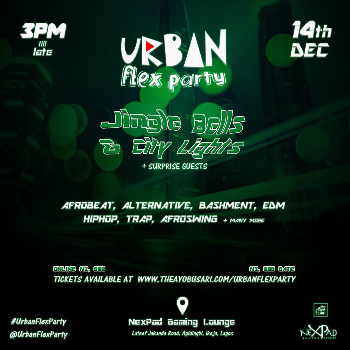theTOOLevent's tweet photo. Come vibe at @urbanflexparty this December , the coolest flex all the way 💯 

Early Birds tickets available at https://t.co/Yw8m7pcPld 

Cc @theayobusari &amp; @nexpadgaming

#UrbanFlexParty #theayobusari https://t.co/3Lm0ugTRh4