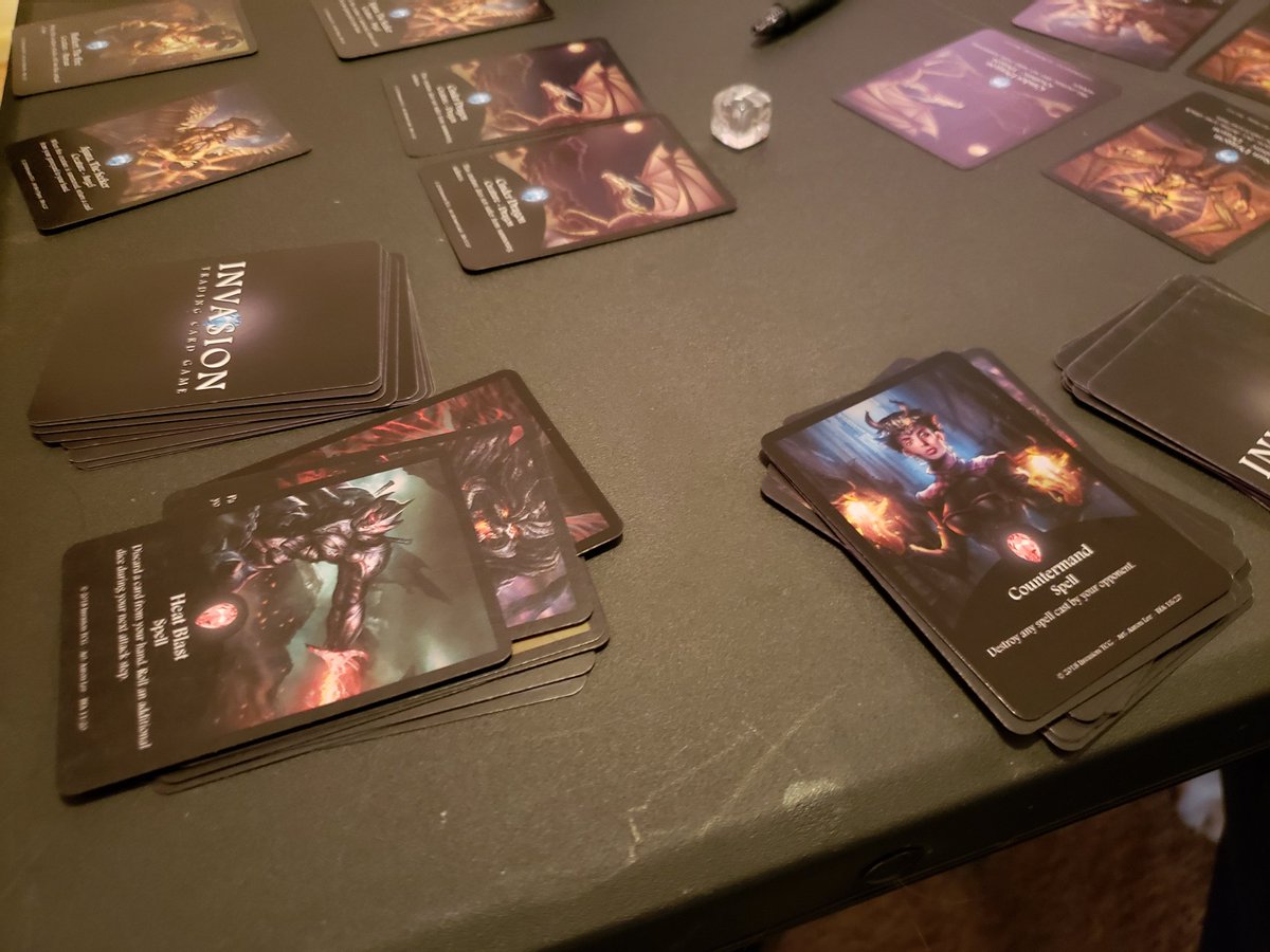AFlightGaming's tweet photo. Hosting our 1st @InvasionTCG tournament!! Players are LOVING the artwork and that cards don't have numbers on them. Simple rules and easy to learn, but OH so much fun! https://t.co/fpVIUzi6fF