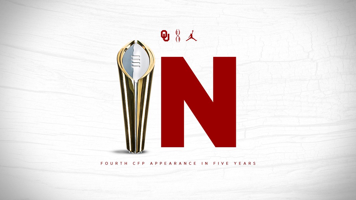 OU_Football's tweet photo. For the 4️⃣th time in 5️⃣ years, WE'RE IN!

OU the No. 4 seed in the #CFBPlayoff semifinals Saturday, Dec. 28.

#OUDNA #BoomerSooner https://t.co/pSldCP2T6y