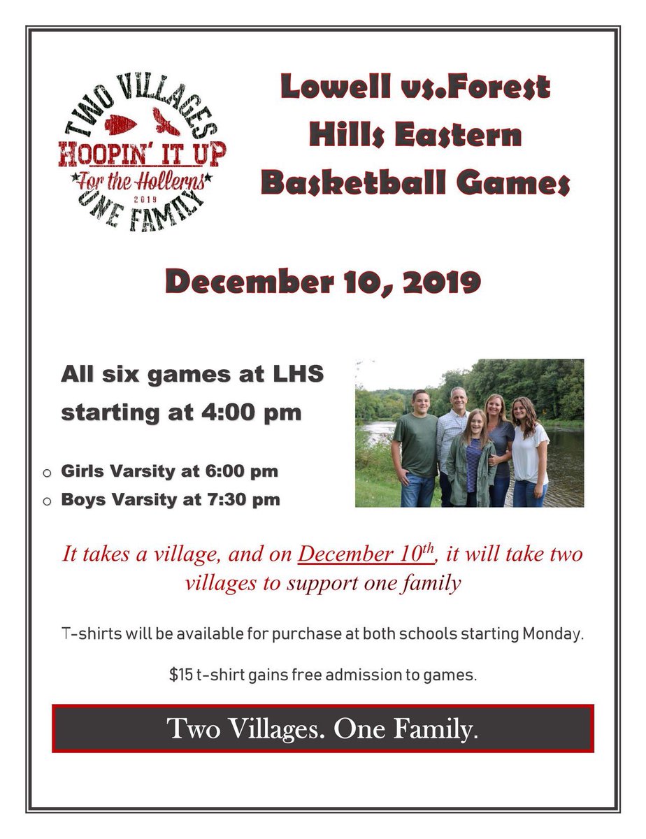 Lowellredarrows's tweet photo. Lowell High School will be hosting a special event on Tuesday, December 10th, to support the Hollern Family. Joining with the FHE Hawks for #twovillages supporting #onefamily. @lowell_SS https://t.co/j64P56VQd0