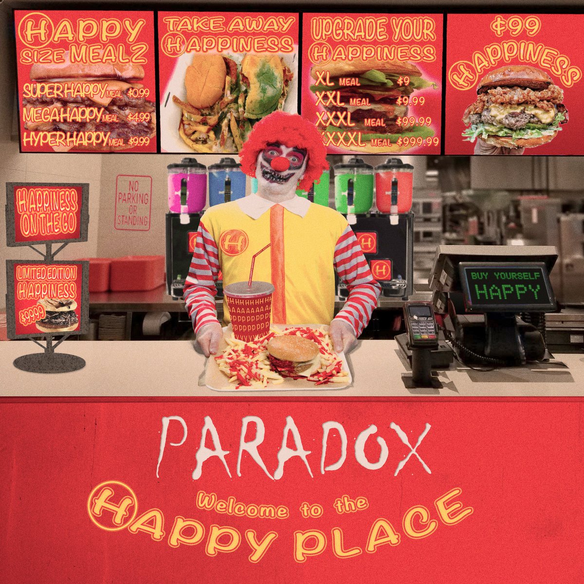 HAPPY TO REVEAL THE ARTWORK for the new <a href="/PeteMacParadox/">PETE MAC PARADOX</a> #single 'HAPPY PLACE' :) Artwork by <a href="/Jota_Gambuzino/">Jota Gambuzino</a> Recorded and mixed by @briancaseymusic <a href="/Wavefieldstudio/">Wavefield Recordings</a> Official release date St. Stephens Day Dec. 26th 2019! #grunge #Clown #McDonalds #artwork #irishmusicparty
