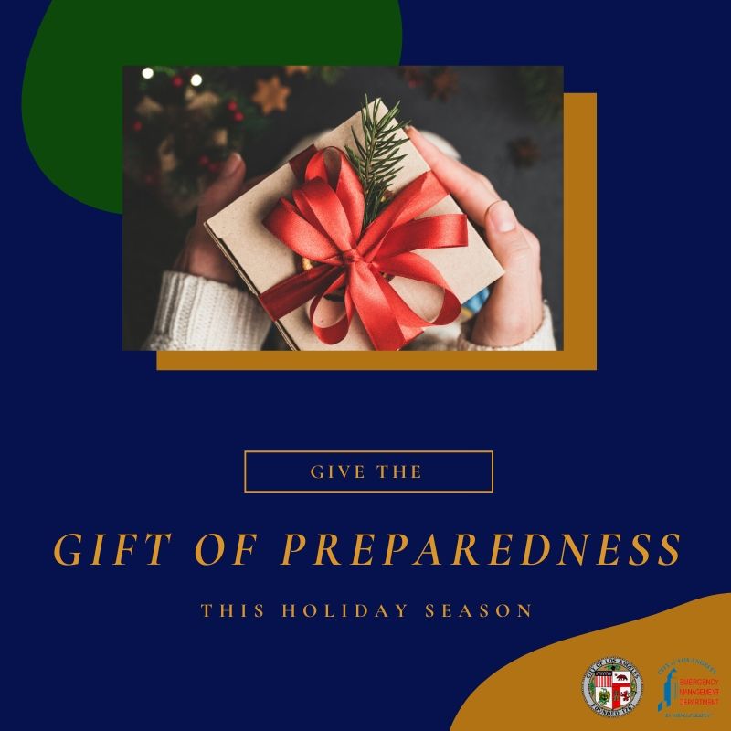 Give the gift of preparedness this holiday season.  A gift in hand is pictured.