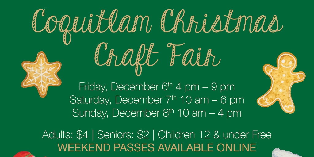 coquitlamcrafts's tweet photo. Good morning! Today is the final day for the Coquitlam Christmas Craft Fair. 10am - 4pm at the Poirier Forum. Shop over 100 artisans to find unique, and one of kind gifts. https://t.co/lO9gp5n6Wp
