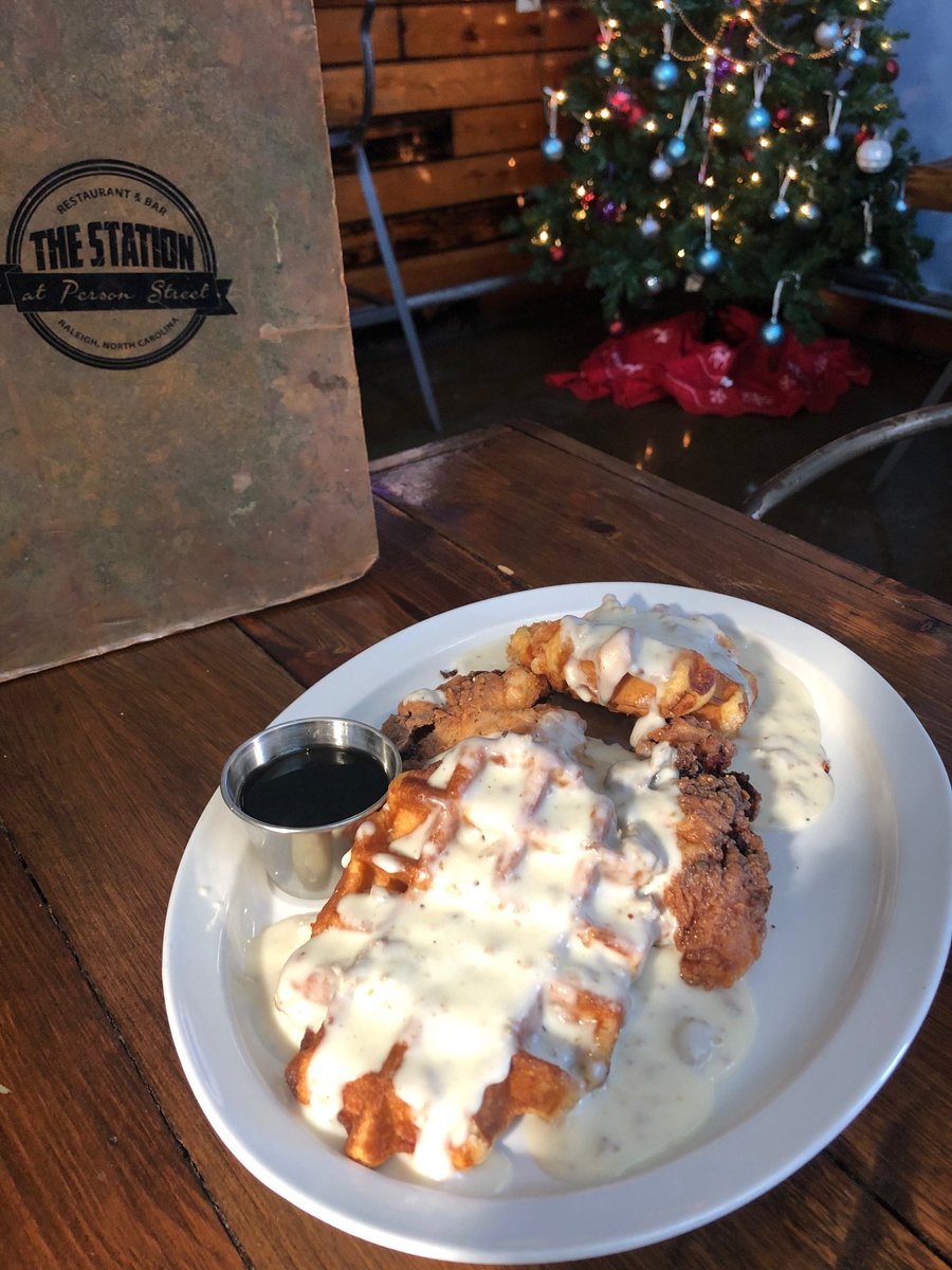 Wondering where to go for Sunday bunch? Look no further! The Station at Person St. has bunch until 2pm every Sunday! Look at these Chicken and Waffles! YUMMY!!!
