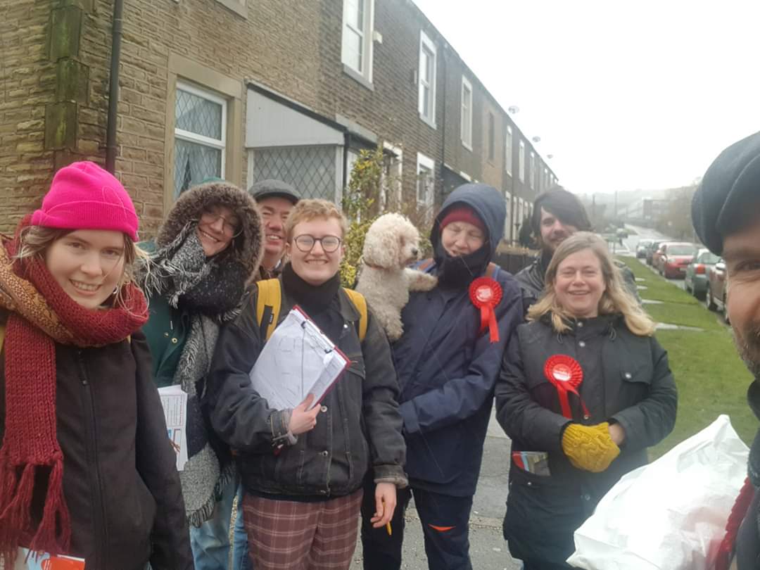 AnnetteWright's tweet photo. A great day out in the wind, rain, cold and hail talking to voters about @Azhar4Pendle and what a @UKLabour government can do for us all. @PendleLabour @PendleForCorbyn #VoteLabour #GeneralElection19 https://t.co/9eRfzT1QZg