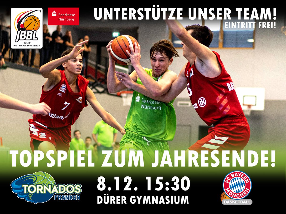 TornadosFranken's tweet photo. 💥Das wird spannend heute! #JBBL @TornadosFranken🔥 vs. @FCBB_Jugend ! @FCBB_Jugend noch ohne Sieg in der Hauptrunde, wir haben schon einen.
 ❗Achtung! Das Spiel heute im "Dürer", https://t.co/7Lxex66Se2 ▶Parktipp: Aldi, Reutersbrunnenstr.55.
#oneteam #basketball #mittelfranken https://t.co/jS5z2F69R2
