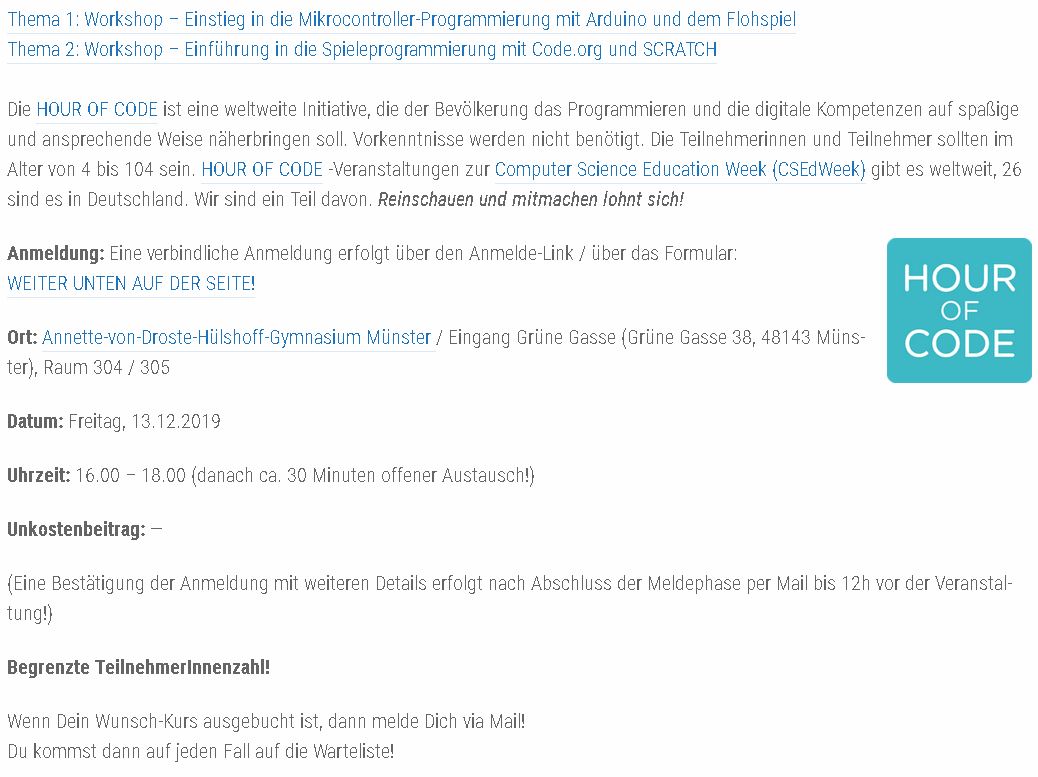 bueddingh's tweet photo. Wir bieten vom #ITPMS wieder überschulische #SuS #Workshops zur weltweite Aktionswoche 2019: Hour of Code #HourOfCode an. #MINT #Begabungsförderung #Informatik #PflichtfachInformatik #MKRNRW #NRWEdu #EduNRW #digitaleBildung #Schule #Münster #Digitalisierung #twitterlehrerzimmer https://t.co/0EG7UUfoE9