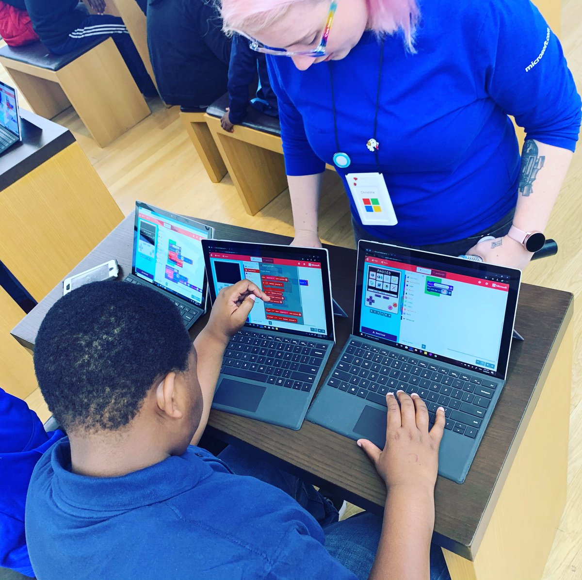 whusheane's tweet photo. Coding Workshop sponsored by The Microsoft Store.  As the Next Generation of Leaders, the  Sigma Betas learned to design their own Video Game: learned about Sprites, Coordinates and Variables and ;Got creative with MakeCode Arcade #dontbegoodbebeta  #sbc1950 https://t.co/RnFpdM4ncV