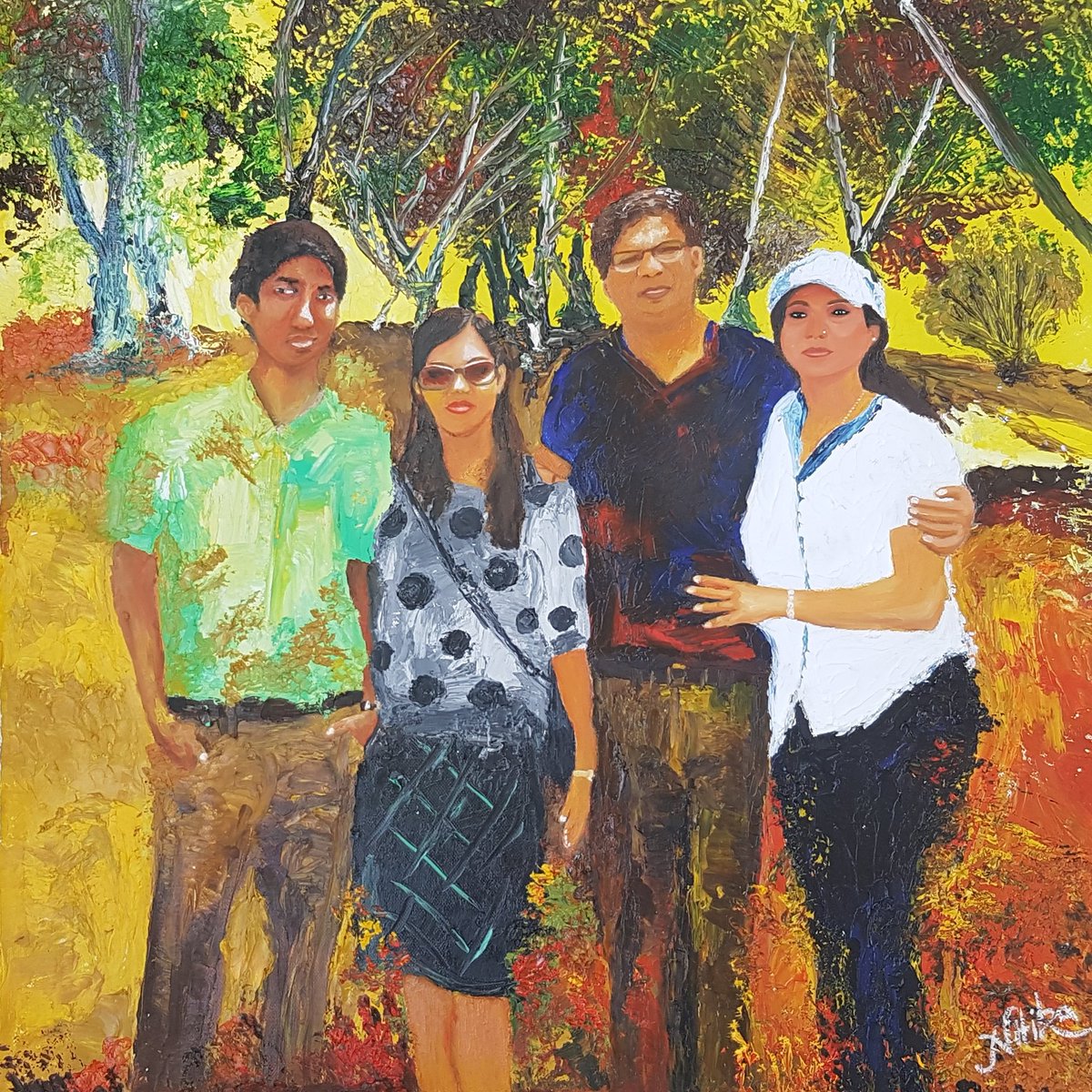 a_nitika's tweet photo. Finally finished my family portrait started in July, 2019. Oil on canvas with knife and paintbrush #art #portraits https://t.co/NVC21iBdfE