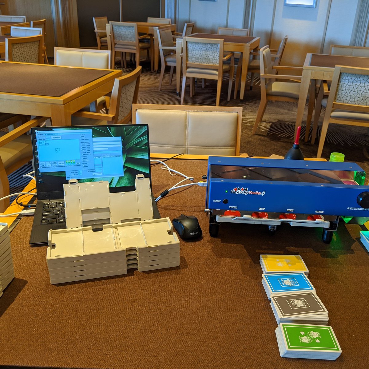 BridgeMojo's tweet image. Dealing bridge hands for the next game on the Crystal Symphony. "Have dealing machine. Will travel." @ACBLbridge