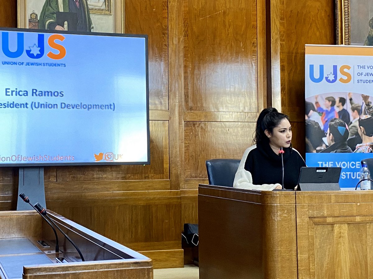 JoshuaGarfield's tweet photo. Really powerful opening speech from NUS @VPEricaRamos at @UJS_UK #UJSConference
”I value the crucial work that UJS and Jewish students do to tackle antisemitism on campus, unlike some previous NUS officers.” https://t.co/xYfjgMEUZH