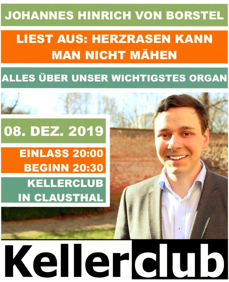 ❤️LEUTE LEUTE!❤️

Heute lese ich im Kellerclub in Clausthal-Zellerfeld aus meinen Buch vor. 
Ich würde mich sehr freuen Euch dort zu sehen!

#clausthal #zellerfeld #oberharz #harz #kellerclub #lesung #herzrasen #sonntag #homeiswhereyourharzis #noharznoglory #clz #weihnachten