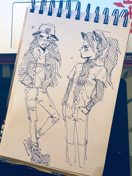 Working on the zine has been so much fun but it's hard not to share the process!! I wanted to do some catradora I could share w y'all so I drew them in outfits jude and I wore recently!!! Catra is in Jude's fits and Adora is in mine! ? 