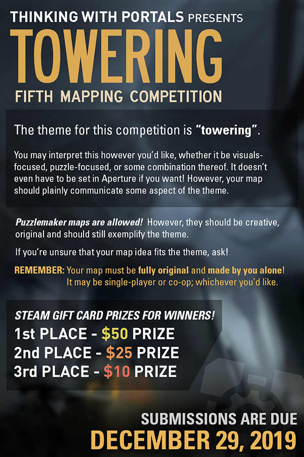 TWPMapping's tweet photo. TWP Mapping Competition, Winter 2019 - Win up to $50! See full details here: https://t.co/GUpf0WWNh4 #Portal #Portal2 #Valve #Mapping https://t.co/szIMnB80J7