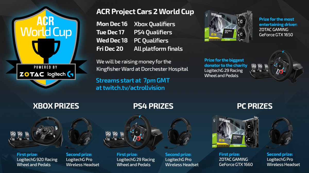 LukeCrane88's tweet photo. --------------ACR WORLD CUP PRIZES------------------

This will be on @projectcarsgame 2 and sponsored by @LogitechG and @ZOTAC Thank you to both. 

Sign up: https://t.co/P6qrxp3XJI https://t.co/cKJJle8o6V