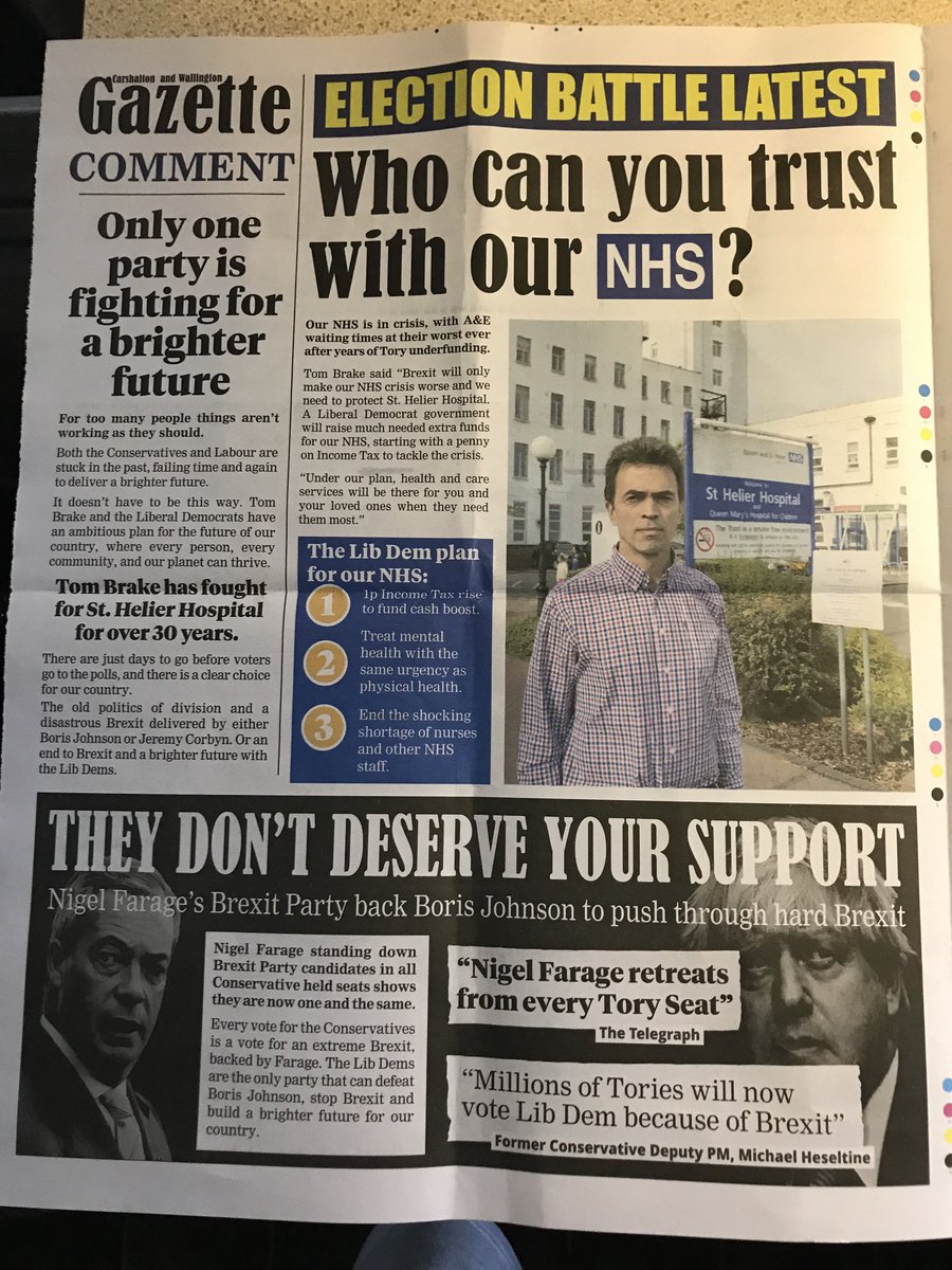 Nervous local @LibDems issue #GeneralElection19 four-pager where the word #Remain fails to appear even once. A passing reference to stop #Brexit but that's it. #Carshalton #Wallington