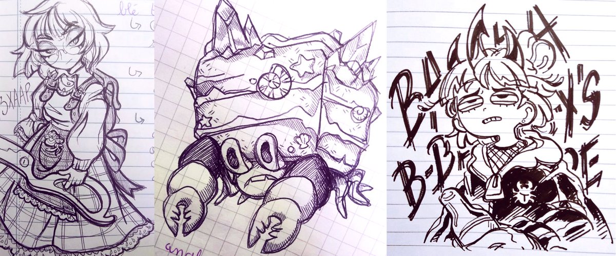 i miss drawing......here are some small class doodles 
(les études ont ruiné ma vie mais il m'en reste 2) 
