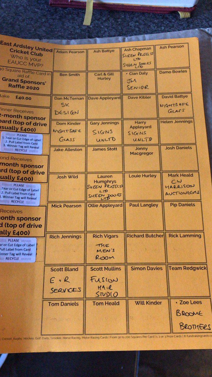 Top start to <a href="/EastArdsleyCC/">East Ardsley CC</a> Sponsors’ Raffle Card this weekend - topped off with <a href="/SK_Design/">SK Design</a> picking up the main man!!
