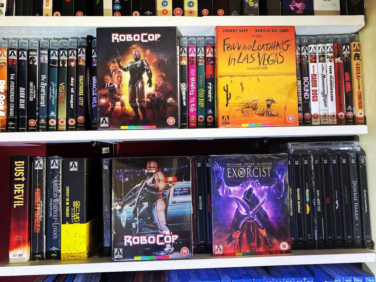 PBRstreetgang73's tweet photo. Latest additions to the @ArrowFilmsVideo collection, Both editions of #RoboCop #FearAndLoathingInLasVegas and #TheExorcistIII #steelbook #BluRay #ArrowCollection https://t.co/pjujwLUqQE