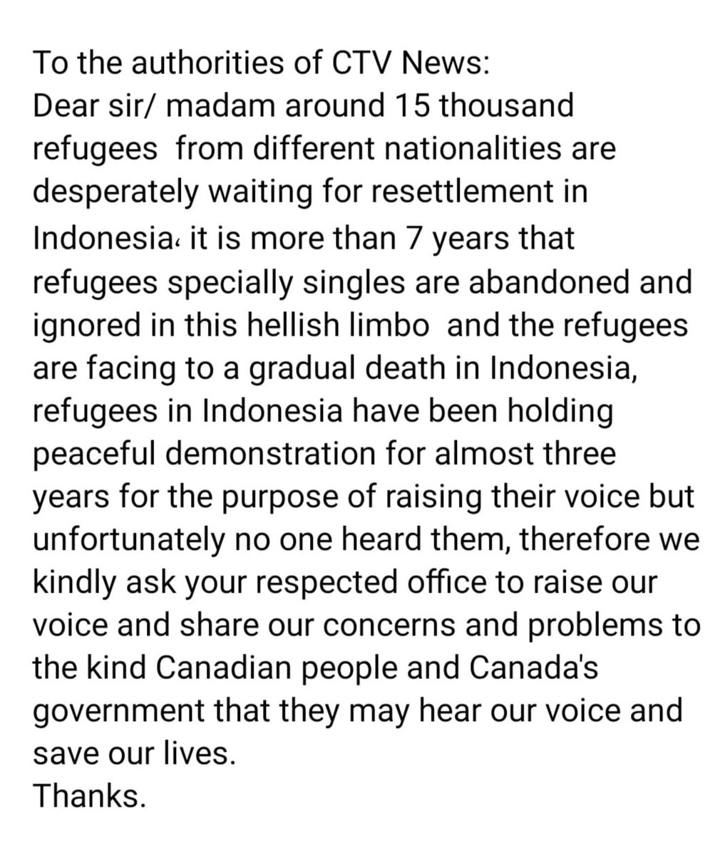 HejranRaha's tweet photo. @CTVNews #RESETTLEMENT4SINGLEREFUGEES 
#HELPREFUGEESININDONESIA https://t.co/gWNMGj35Y4