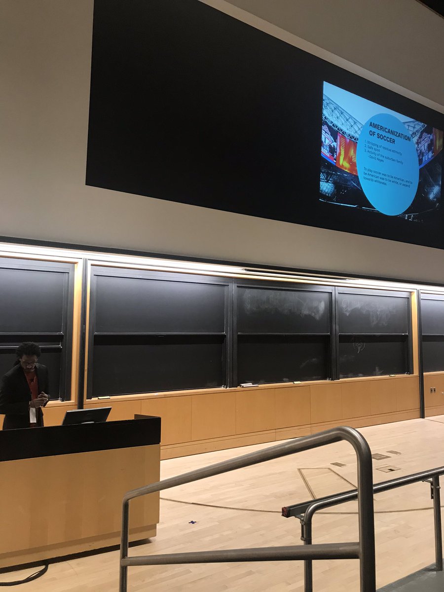 PUSC2019's tweet photo. @itsjermaine now speaking about the Americanization of #soccer in his talk on race and soccer in the USA. https://t.co/R0x3OIi7d7