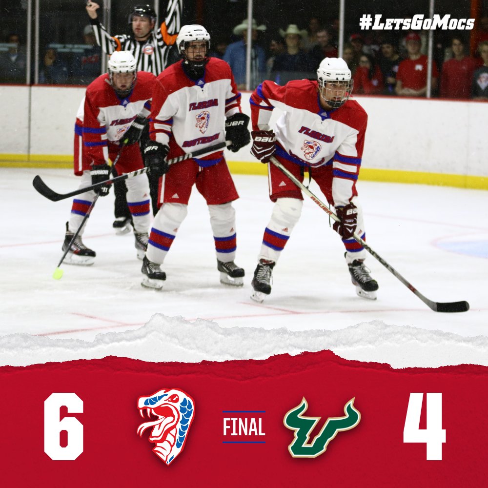 Final from Lakeland Ice Arena. Your Florida Southern Mocs ended the Ice War on I4, beating the Bulls 6-4. Come out to the next home game, Saturday, January 4 at 9 P.M. as the Bulls come back to town. #StrikeFear #LetsGoMocs #LakelandIceArena #AdidasHockey #BauerHockey