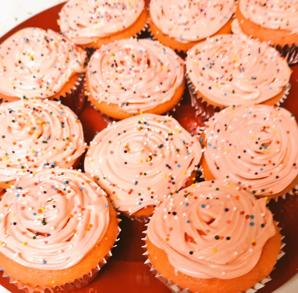 n3crot0ast's tweet photo. Tiny T0ast's birthday was the other day, but we are having the party for her today. This is my first ever attempt at piping frosting onto cupcakes! Tiny T0ast did the sprinkles. https://t.co/6vDApC1hXt