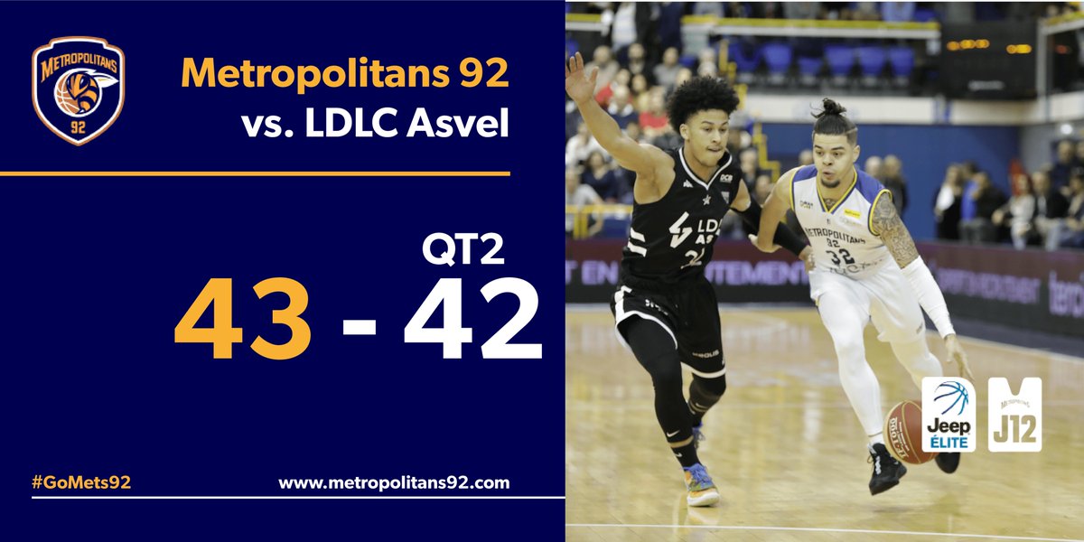 Metropolitans92's tweet photo. ⏸️[MI-TEMPS]🆚 @LDLCASVEL 
Nos Metropolitans prennent le lead dans ce 2ème QT  !🔥💪 +1⃣ à la pause !
@Metropolitans92 43
@LDLCASVEL 42
#Boulogne #Levallois #Metropolitans92 #GoMets92 #J12 #JeepElite  #METSASVEL https://t.co/lBgE5yNP9K