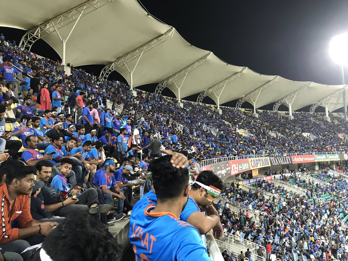 iam_jns's tweet photo. Fantastic crowd here! 🔥#IndVsWI and this happened #CaptainAggressive #Dharisanam 🔥 https://t.co/c7T1QX5GaR