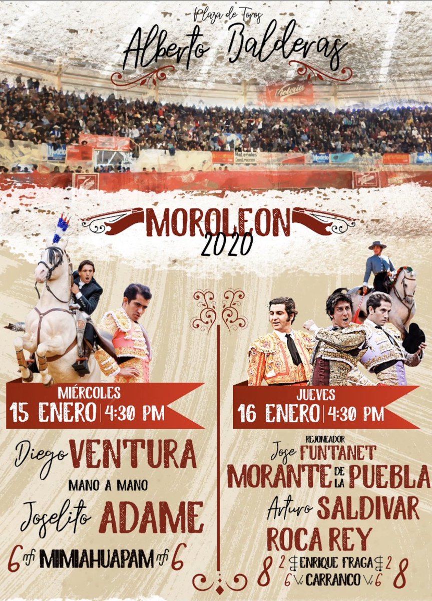 Orgullosamente les presento los carteles de Moroleon 2020!!! 🐂👌🏻 <a href="/JOSELITOADAME/">Joselito Adame</a> <a href="/DiegoVentura82/">Diego Ventura</a> @InfoMorante <a href="/RocaRey/">Andrés Roca Rey</a> <a href="/arttSaldivar/">Arturo Saldivar</a> <a href="/Fco_Funtanet_M/">Fco J Funtanet M</a>