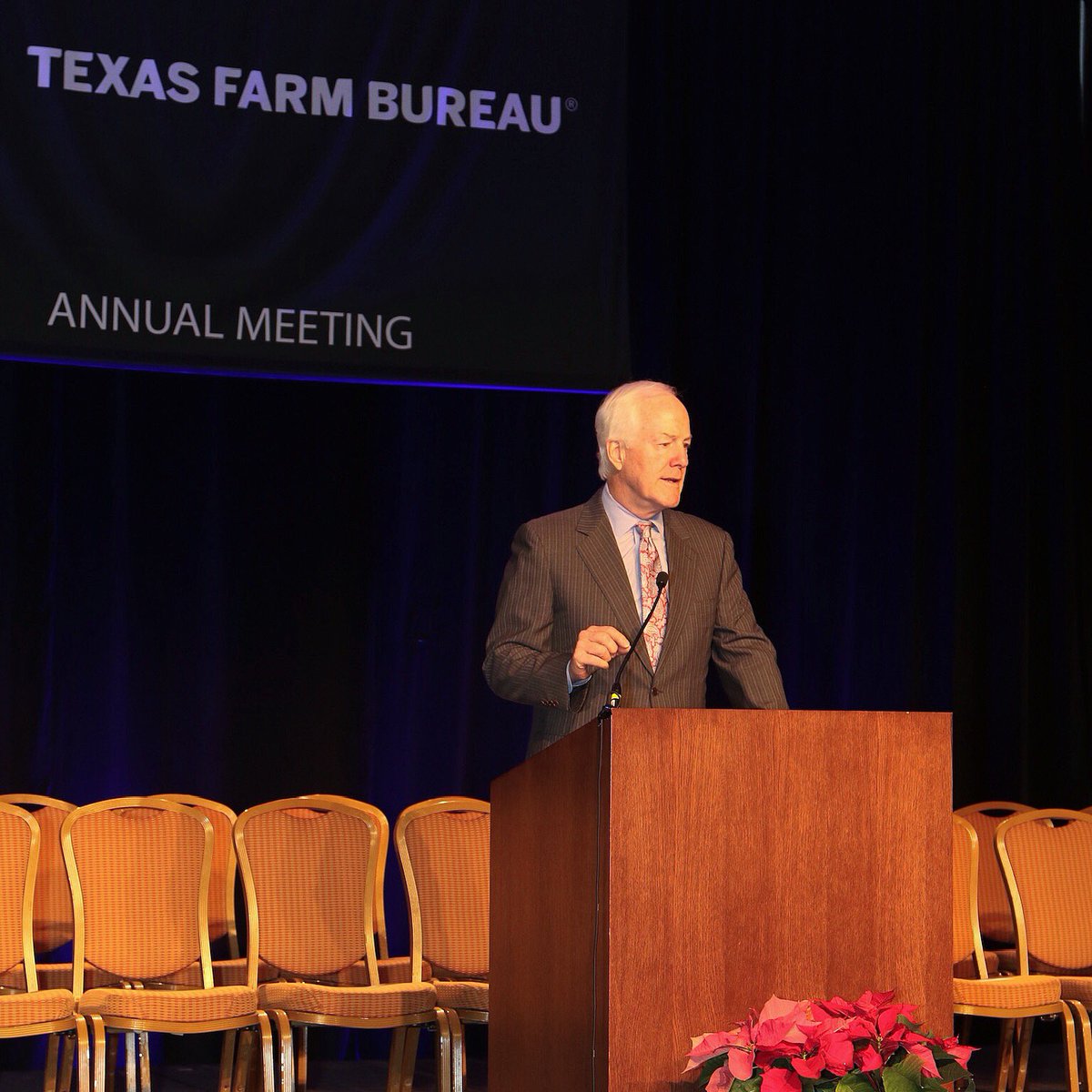 TexasFarmBureau's tweet photo. 1 in every 7 working Texans has a job related to agriculture. The impact of that on our economy is significant. - U.S. Senator @JohnCornyn told farmers and ranchers today. #txfbmeets https://t.co/pfA3AO8pdH