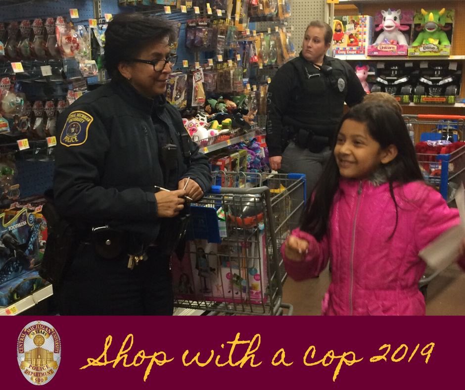 cmupd's tweet image. Chief Klaus, Sergeant Ferrier, Officer Martinez, and Officer Frisch all participated in &quot;Shop with a Cop&quot; with our local law enforcement partners at Walmart last week. The program is designed to offer a positive interaction between police and our communities youth.