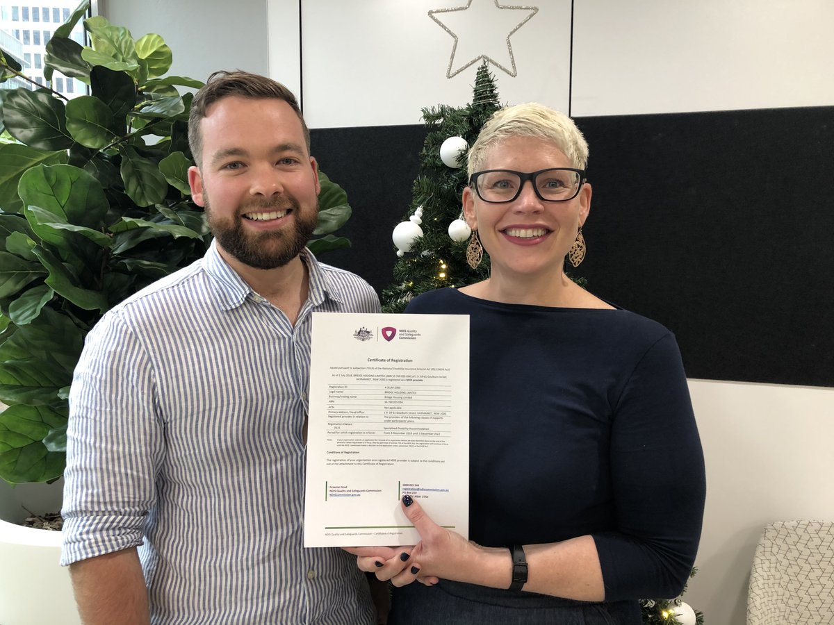 BridgeHousingAu's tweet image. It's official! #BridgeHousingAu is a #registeredprovider of #SpecialistDisabilityAccommodation #NationalDisabilityInsuranceScheme bit.ly/3541UpN #GarethWard @facsnsw @CHIA_News @CHIA_NSW @AchieveAus @NDISCommission
