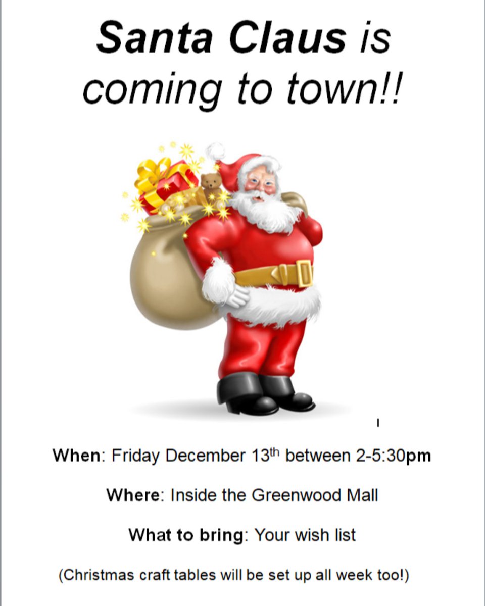 You better watch out
You better not cry
You better not pout
I'm telling you why
Cause Santa Claus is coming to town! 

Friday December 13th, get those littles out to see Santa!
