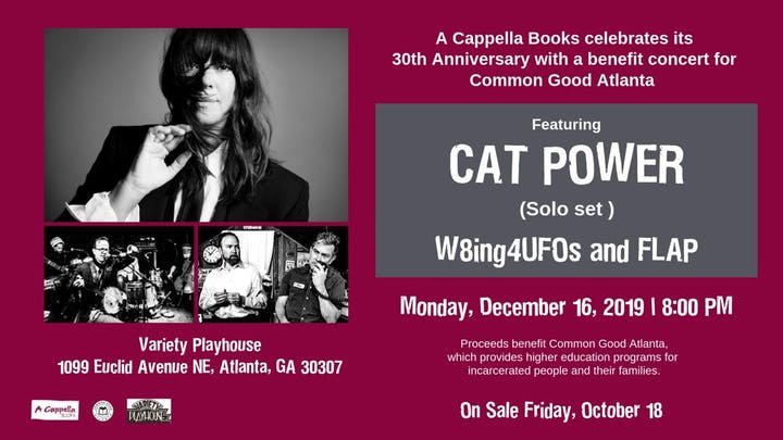 laneefe's tweet photo. #catpower in #ATL at @VarPlayhouse to benefit #decarceration and #prisonhighered care of @acappellabooks + @CommonGoodATL There's nowhere better to be next Mon night Dec. 16 at 8pm. https://t.co/5yO7QkJiti https://t.co/qDqAaDomMW
