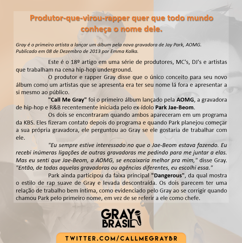 callmegraybr's tweet photo. Entrevista que o #GRAY deu em 2013 para o jornal online 'Kpop Herald', são há exatos 6 anos! Ele tinha lançado o álbum 'CALL ME GRAY' há apenas 1 mês!

#Callme128day #그레이 #AOMG @callmeGRAY https://t.co/Ixf1oKAXP2