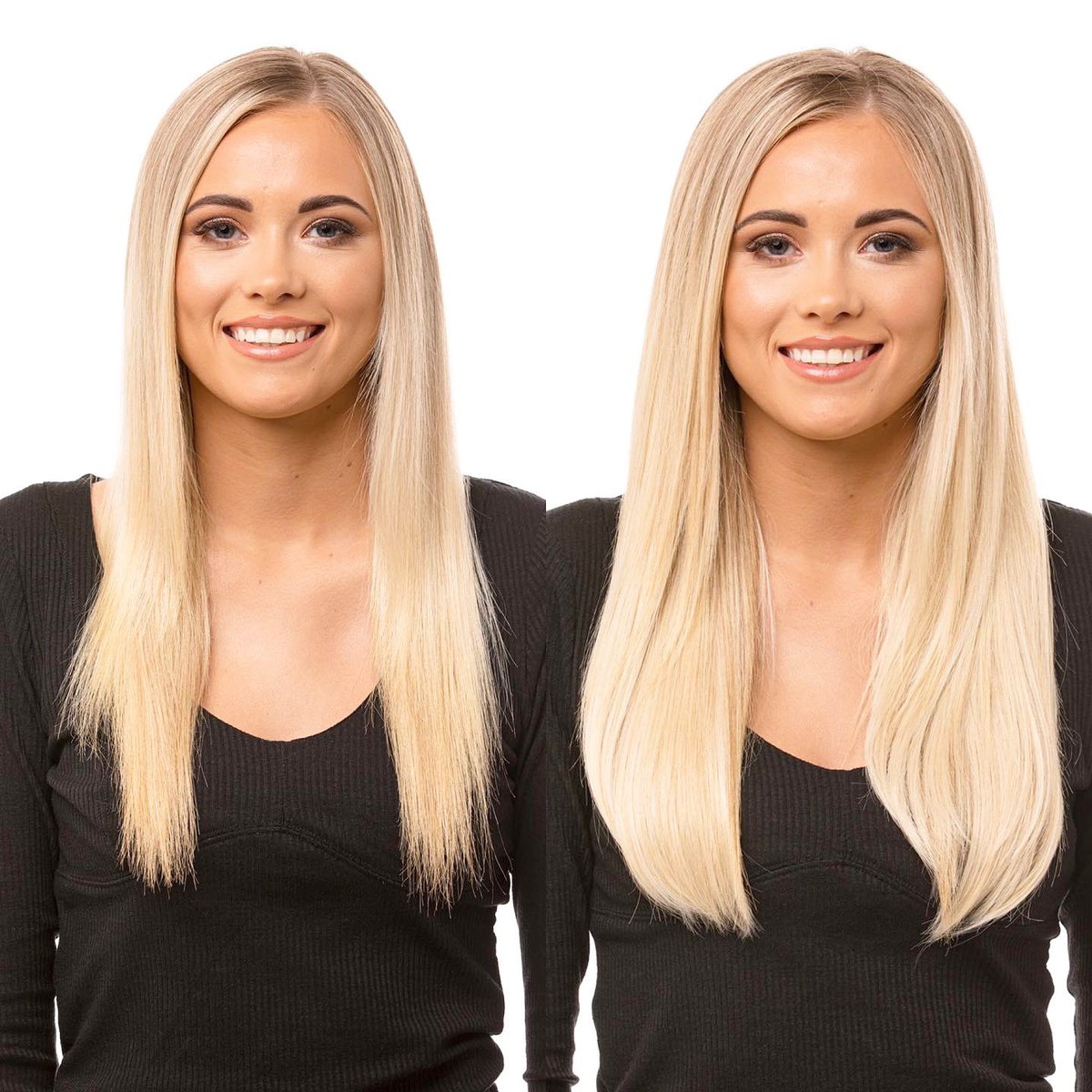 BEFORE + AFTER 🔥 Rebecca wears our one piece 18” straight clip in hair extensions in shade light blonde for added thickness. 👱‍♀️ 🛒🛒SHOP NOW - prettydollpalace.co.uk