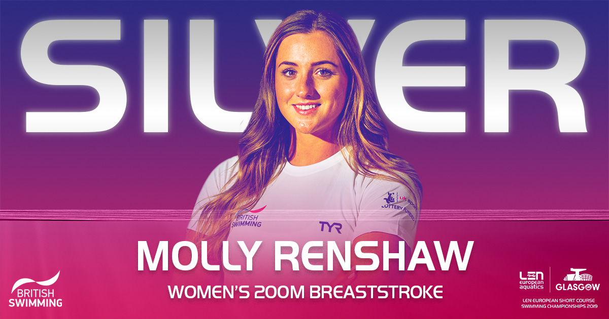 Boom! 💥 <a href="/MollyRenshaw/">mol renshaw</a> holds on for a silver medal in the Women's 200m Breastroke 🥈

She went out hard from the gun and the Tollcross crowd roared her home #EuroSwim2019