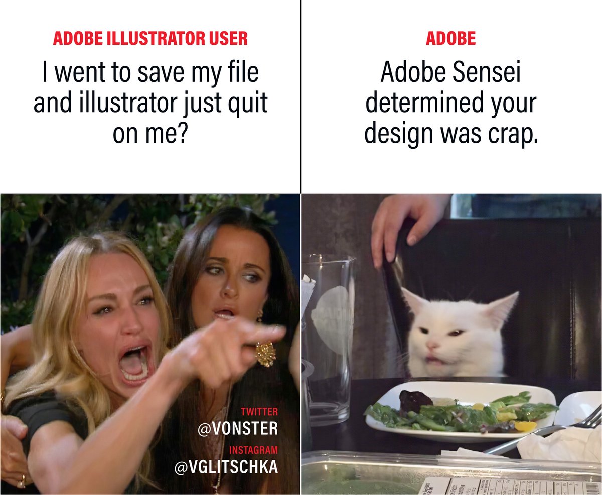 Vonster's tweet photo. A few more @Illustrator memes. #error #quit #vectorlife https://t.co/lCZFLBeuC0