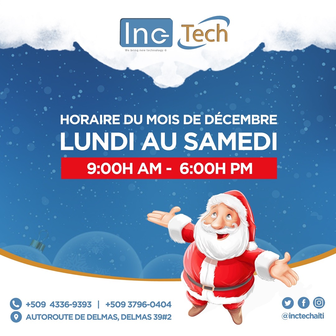 inctechaiti's tweet photo. A partir du 9 décembre jusqu'au 31 décembre. #Horaire #Decembre2019 #teknolojiasenou #inctechaiti https://t.co/6JDuWfhwMU