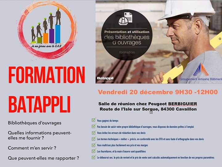 gabOff_Fr's tweet photo. Le G.A.B en partenariat avec Le logiciel du Bâtiment #BATTAPLI propose une formation gratuite pour apprendre à utiliser les bibliothèques d'ouvrage. La #formation est offerte par la société Systèmelog de #Montpellier qui commercialise le logiciel. https://t.co/D2P5O27z1r