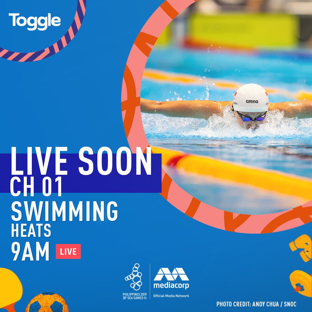 Catch Teong Tzen Wei, the Quah sisters and our #TeamSG Swimmers in action at 9am!

Watch the 30th SEA Games FOR FREE on Toggle - bit.ly/SEAGames2019

#SEAGames2019